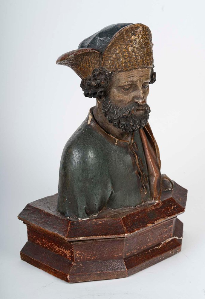 Carved Male Bust, 17th Century, Polychromed Wood