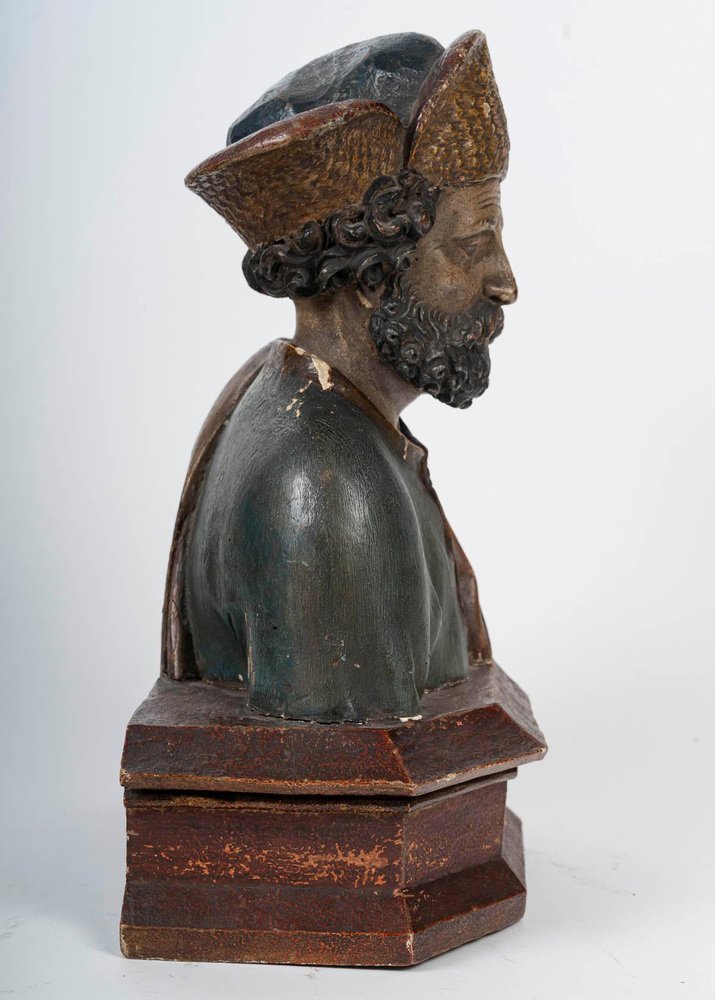 Carved Male Bust, 17th Century, Polychromed Wood