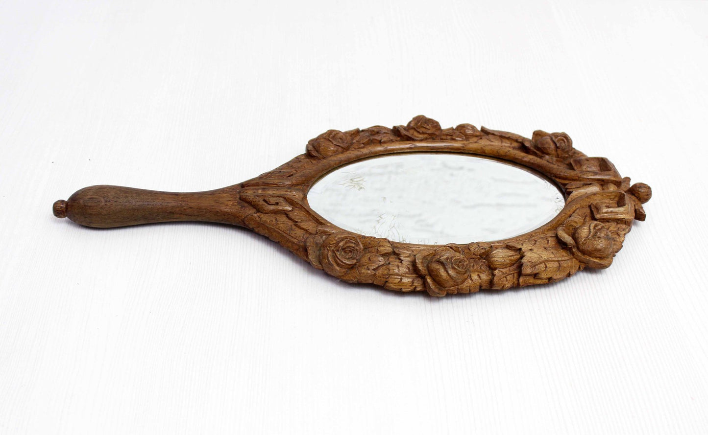 Carved Oak Hand Mirror, 1898