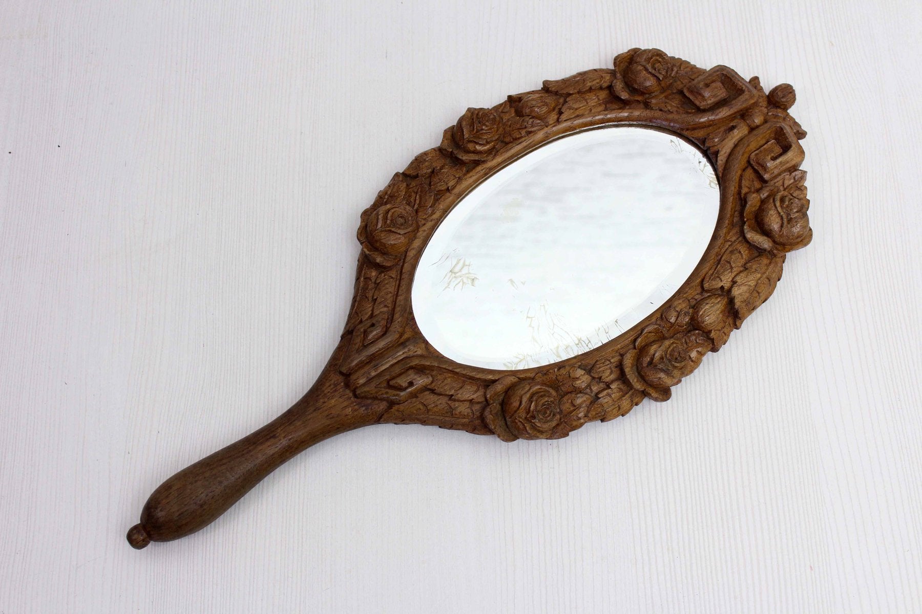 Carved Oak Hand Mirror, 1898