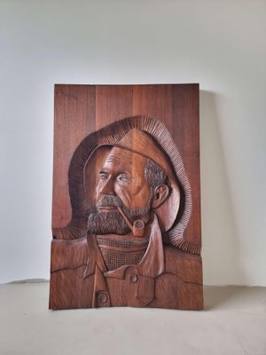 Carved Oak Wall Hanging Piece of Man with Pipe-GNW-1739272