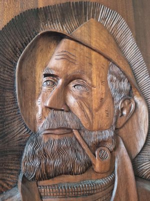 Carved Oak Wall Hanging Piece of Man with Pipe-GNW-1739272