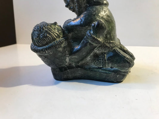 Carved Stone Wrestling Eskimos by A Wolf for The Wolf Sculptures, 1970s