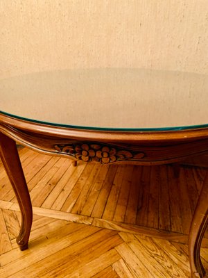 Carved Walnut Coffee Table with Glass Top, 1960s-NUO-833551