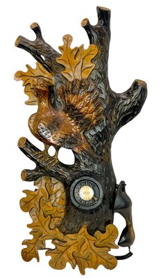 Carved Wood Black Forest Wall Sculpture Telephone with Bird, 1920s-WZZ-1702719