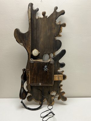 Carved Wood Black Forest Wall Sculpture Telephone with Bird, 1920s-WZZ-1702719