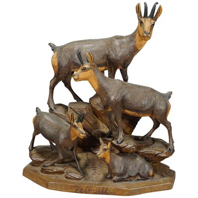 Carved Wood Chamois Family by Ernst Heissl, 1900s-KJP-1149361