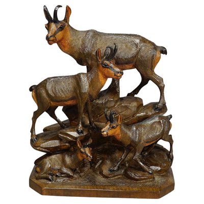 Carved Wood Chamois Family by Ernst Heissl, Ebensee, Austria, 1900s-KJP-1149523