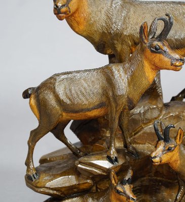 Carved Wood Chamois Family by Ernst Heissl, Ebensee, Austria, 1900s-KJP-1149523