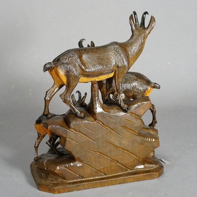 Carved Wood Chamois Family by Ernst Heissl, Ebensee, Austria, 1900s-KJP-1149523