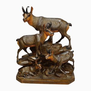 Carved Wood Chamois Family by Ernst Heissl, Ebensee, Austria, 1900s-KJP-1149523