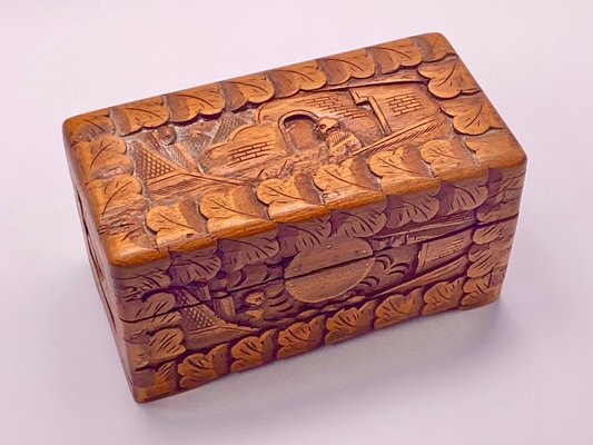 Carved Wood Chinese Box with Decor Pattern, China, 1900s-UR-1320845