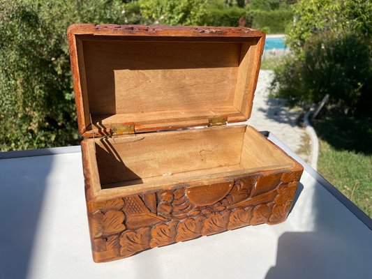 Carved Wood Chinese Box with Decor Pattern, China, 1900s-UR-1320845