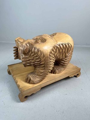 Carved Wood Kibori Kuma Bear on Table Stand, Japan, 1990s-DWL-1413855