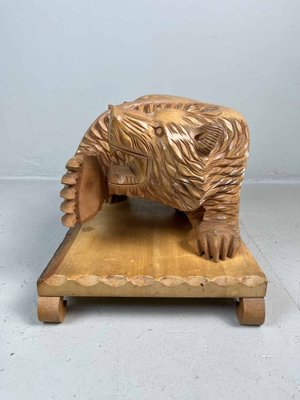 Carved Wood Kibori Kuma Bear on Table Stand, Japan, 1990s-DWL-1413855