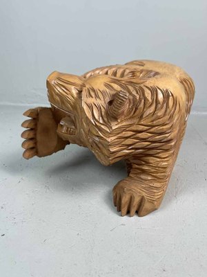 Carved Wood Kibori Kuma Bear on Table Stand, Japan, 1990s-DWL-1413855