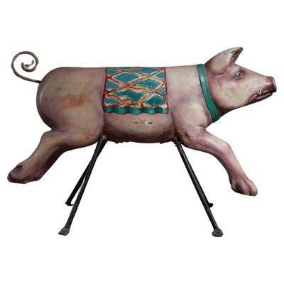 Carved Wood Pig Carousel Figure, 1950s-POG-1788104