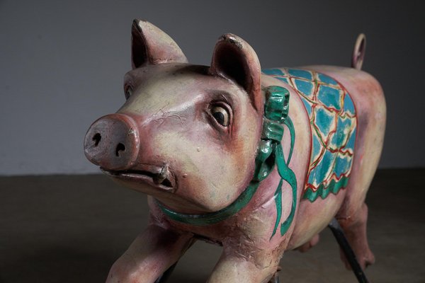 Carved Wood Pig Carousel Figure, 1950s-POG-1788104