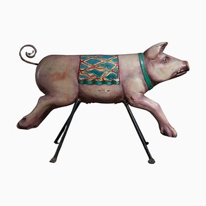 Carved Wood Pig Carousel Figure, 1950s-POG-1788104