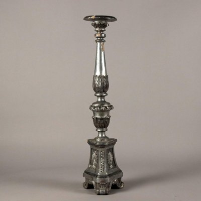 Carved Wood & Silver Candleholder-VMM-1784635