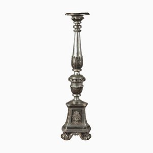 Carved Wood & Silver Candleholder-VMM-1784635