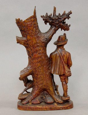 Carved Wood Thermometer Stand Hunter and Staghound, 1910s-KJP-1149436