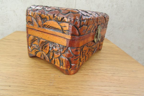 Carved Wooden Box Birds & Flowers, Asia, 1940s-RDN-2028285