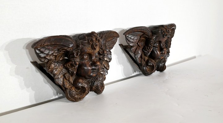 Carved Wooden Cherubs, Late 19th Century, Set of 2-RVK-1395825