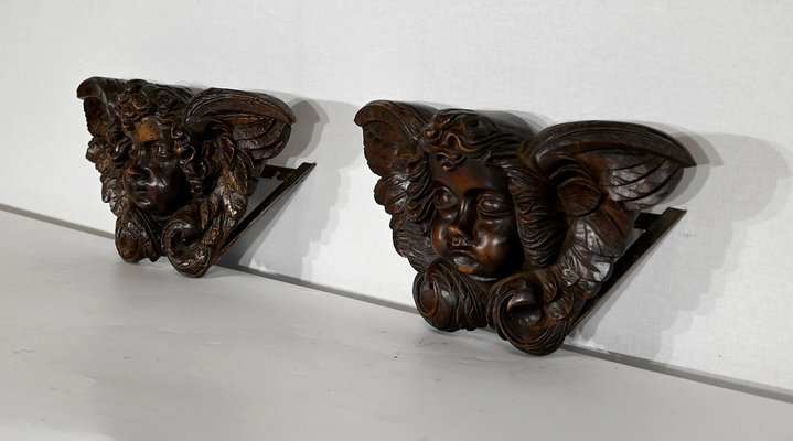 Carved Wooden Cherubs, Late 19th Century, Set of 2-RVK-1395825