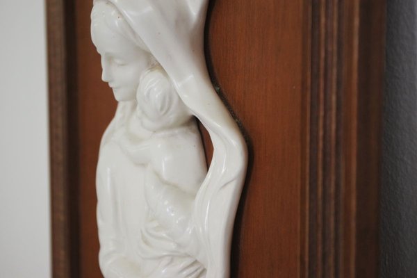 Carved Wooden Frame with Ceramic Representation of Madonna, 1950s-KNM-908847