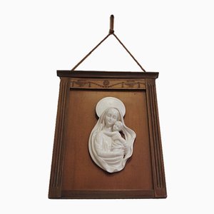 Carved Wooden Frame with Ceramic Representation of Madonna, 1950s-KNM-908847