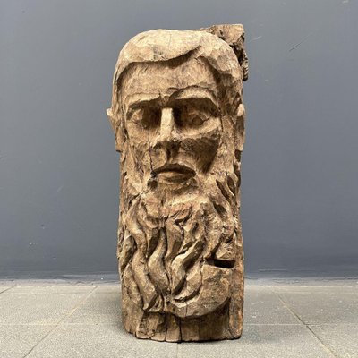 Carved Wooden Head of Man with Beard-NPL-1327896