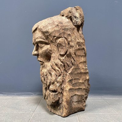 Carved Wooden Head of Man with Beard-NPL-1327896