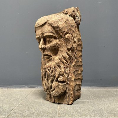 Carved Wooden Head of Man with Beard-NPL-1327896