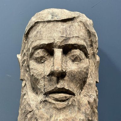 Carved Wooden Head of Man with Beard-NPL-1327896