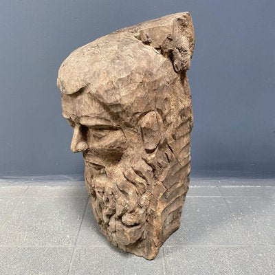 Carved Wooden Head of Man with Beard-NPL-1327896