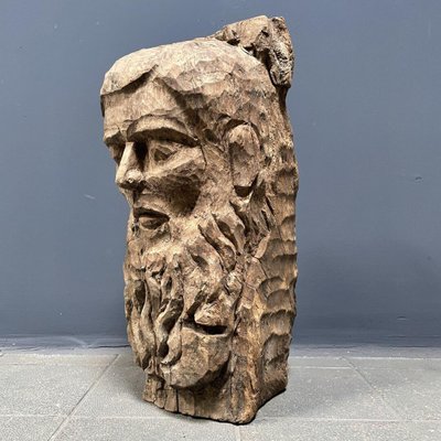 Carved Wooden Head of Man with Beard-NPL-1327896