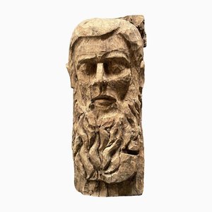 Carved Wooden Head of Man with Beard-NPL-1327896