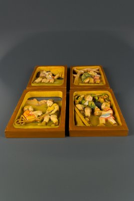 Carved Wooden Pictures Depicting the Four Seasons, Set of 4-KEG-1086462