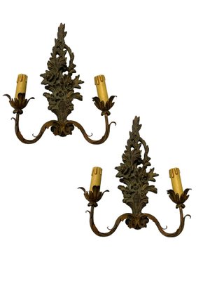 Carved Wooden Sconces, 1940s, Set of 2-JJC-1774591