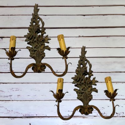 Carved Wooden Sconces, 1940s, Set of 2-JJC-1774591