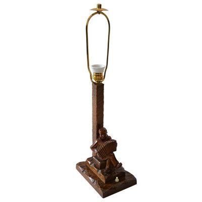 Carved Wooden Table Lamp, 1930s-SPD-833416