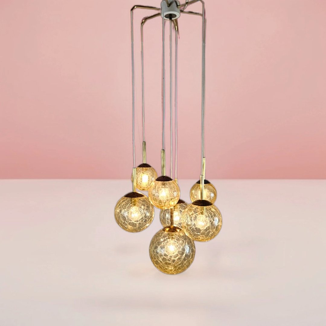 Cascade Ceiling Lamp in Brass & Glass from Doria Leuchten, Germany