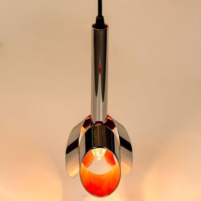 Cascade Fixture with Six Chrome and Orange Pendants in Raak Style, 1970s-VDW-1059460