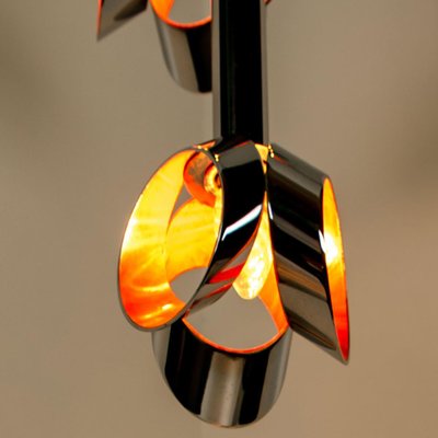 Cascade Fixture with Six Chrome and Orange Pendants in Raak Style, 1970s-VDW-1059460