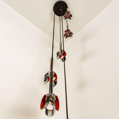 Cascade Fixture with Six Chrome and Orange Pendants in Raak Style, 1970s-VDW-1059460