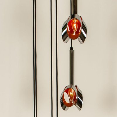 Cascade Fixture with Six Chrome and Orange Pendants in Raak Style, 1970s-VDW-1059460