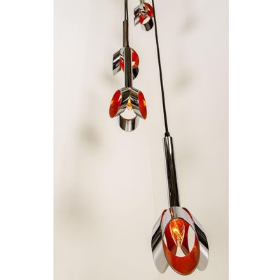 Cascade Fixture with Six Chrome and Orange Pendants in Raak Style, 1970s-VDW-1059460