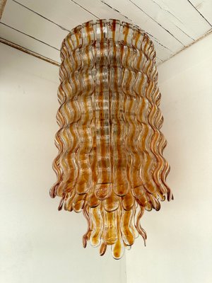 Cascade Wave Chandelier in Amber Murano Glass attributed to Mazzega, Italy, 1970s-FUE-2020628