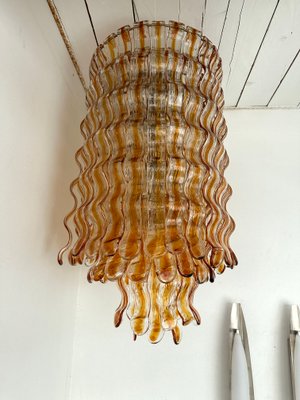 Cascade Wave Chandelier in Amber Murano Glass attributed to Mazzega, Italy, 1970s-FUE-2020628